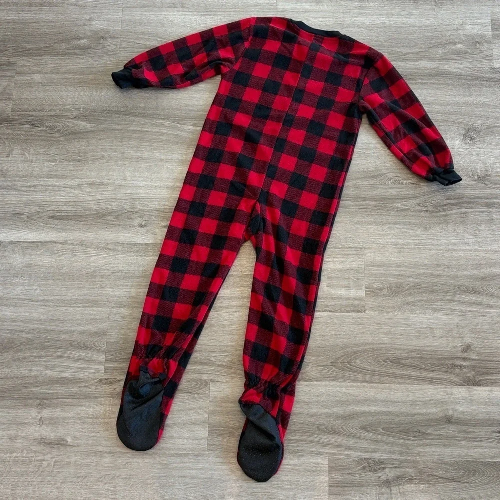 Sleepyheads red/black plaid kids fleece zip up footie